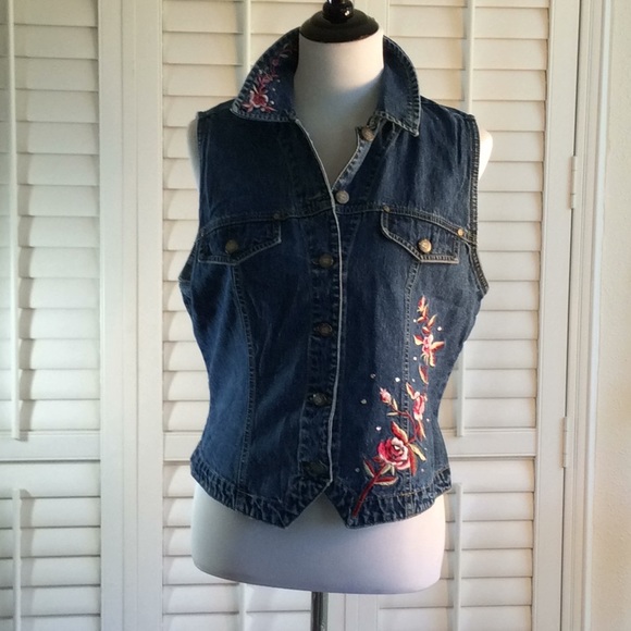 Y2K Vintage Blassport floral Embroidered Jeans Vest - Picture 1 of 4